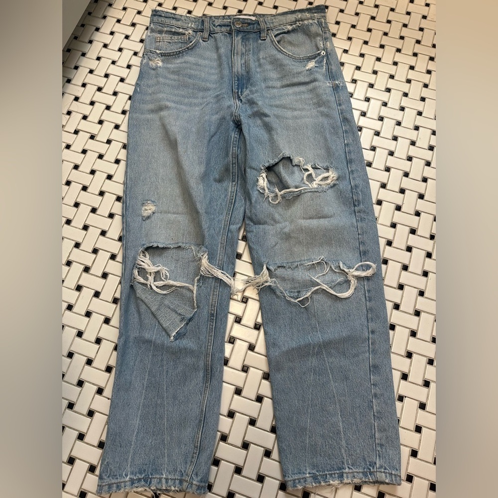 Zara Blue Boyfriend Jeans with Distressed Details